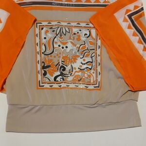 Alfani Orange and Beige Patterned Blouse